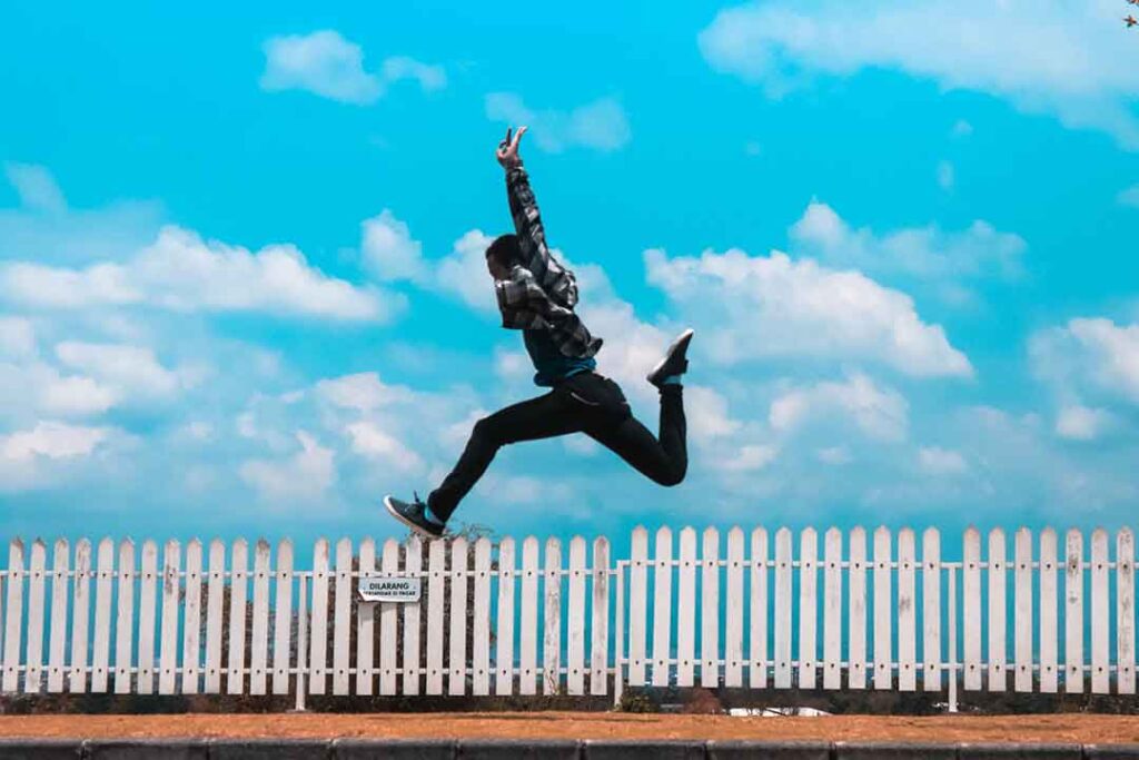 a person jumping and leaping